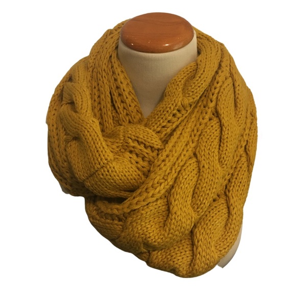 Mustard Cable Knit Infinity Scarf - Picture 3 of 6